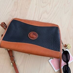 Dooney & Bourke Black Pebble Leather Crossbody with Tan Trim